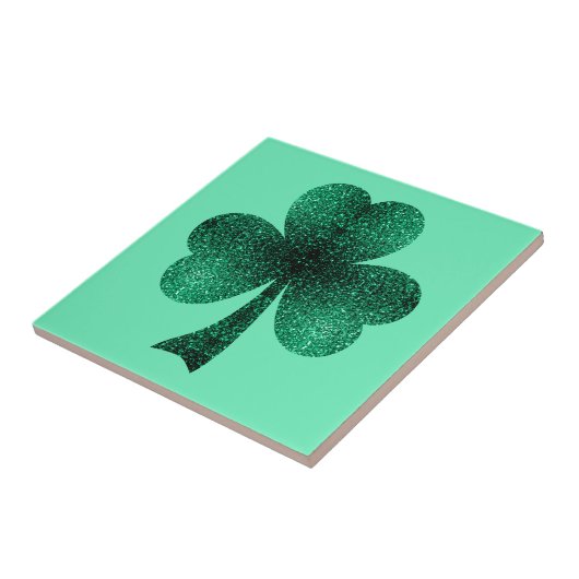 Green Sparkles Shamrock St. Patrick' Day turquoise Tegeltje (Zijkant)