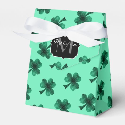 Green Sparkles Shamrock St. Patrick's Day Monogram Bedankdoosjes (Voorkant Zijde)