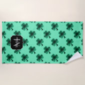 Green Sparkles Shamrock St. Patrick's Day Monogram Strandlaken (Voorkant)