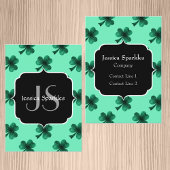 Green Sparkles Shamrock St. Patrick's Day Monogram Visitekaartje