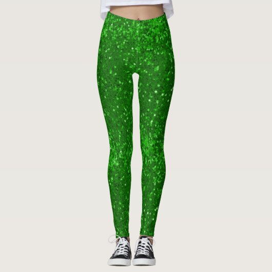 Green sparkling glitter pattern leggings (Voorkant)