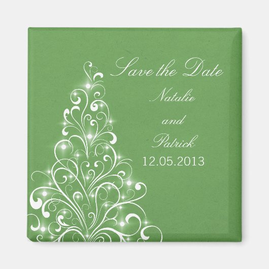 Green Sparkly Holiday Tree Save the Date Magnet (Devant)