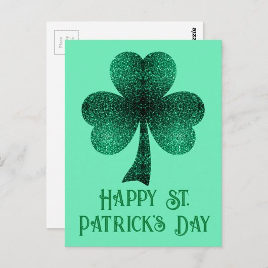 Green Sparkly Shamrock St. Patrick's Day turquoise Briefkaart (Voorkant / Achterkant)