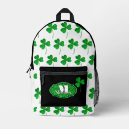 Green Sparkly Shamrocks Monogrammed St Patrick Bedrukte Rugzak