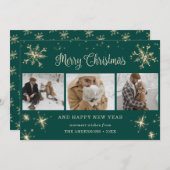 Green Sparkly Snowflake-fotokerstkaarten Feestdagenkaart (Voorkant / Achterkant)