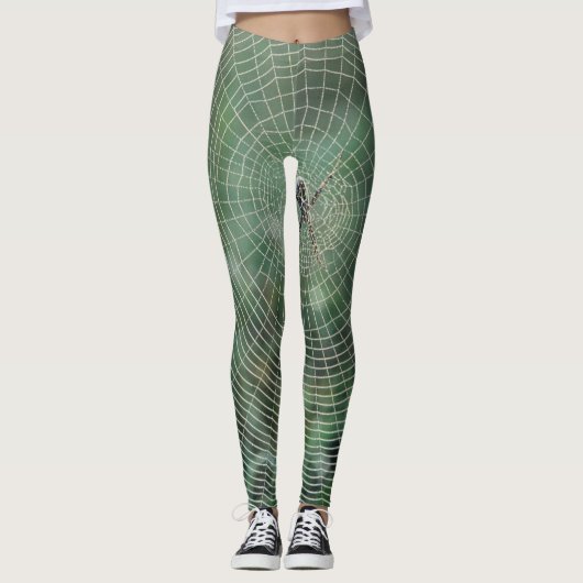Green Spider Web Print Leggings & Pantalons de yog (Devant)