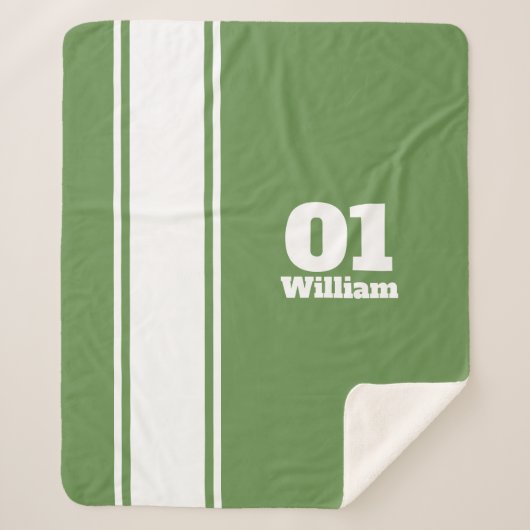 Green Sport Stripe Monogram Sherpa Blanket Deken (Voorkant)