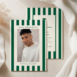 Green Sporty Stripes 2 Photo Graduation Party Kaart