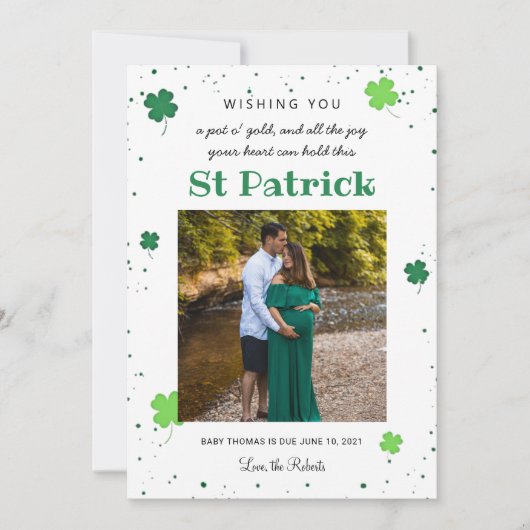 Green St Patrick baby Aankondiging Klaver Foto (Voorkant)