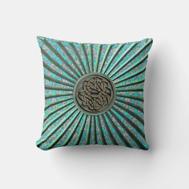 Green Star met Damask en Celtic Knot Pillow Kussen (Voorkant)