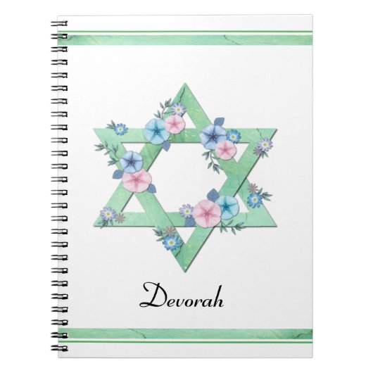 Green Star van David met pastelbloemen tijdschrift Notitieboek (Voorkant)