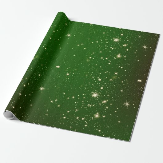 Green Stars Kerstmis Cadeaupapier (Uitgerold)