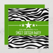 Green Stars Zebra Print Sweet 16 Invitation (Devant / Derrière)