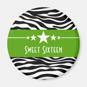 Green Stars Zebra Print Sweet 16 Magnet Magneet