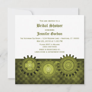 Green Steampunk Gears Fête des mariées Invitation