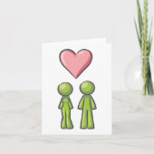 Green Stick Figuur Paar Roze Hart Liefde Kaart (Voorkant)