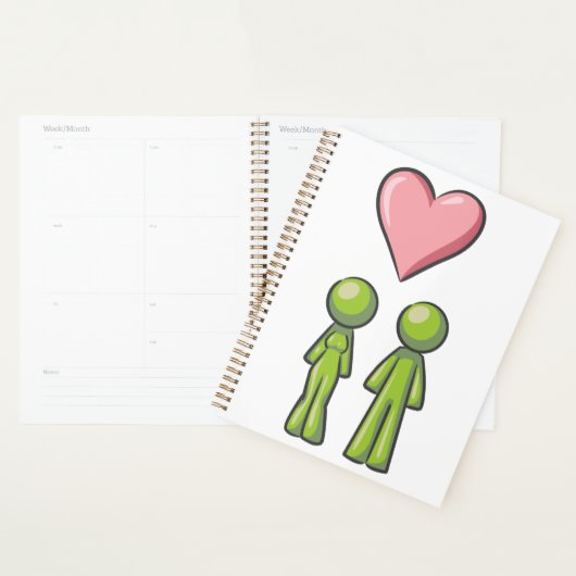 Green Stick Figuur Paar Roze Hart Liefde Planner (Display)