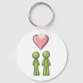 Green Stick Figuur Paar Roze Hart Liefde Sleutelhanger (Voorkant)