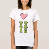 Green Stick Figuur Paar Roze Hart Liefde T-shirt (Voorkant)