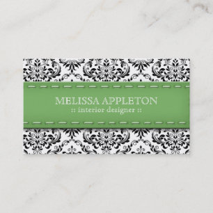 Green Stitched Damask Interior Designer Visitekaartje