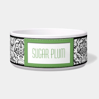 Green Stitched Label Design Damask Dog Bowl Voerbakje