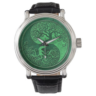 Green Stone Yin Yang Tree Horloge