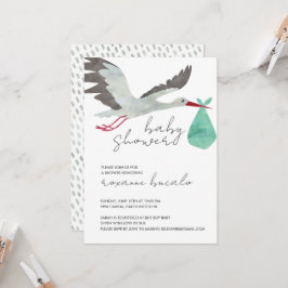 Green Stork Baby shower Invitation Kaart
