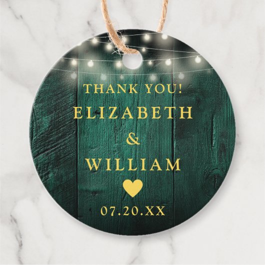 Green String Lights Rustiek Hout Boho Schuur Huwel Bedankjes Labels (Voorkant)