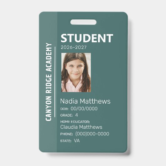 Green Stripe Homeschool Student ID Badge (Voorkant)