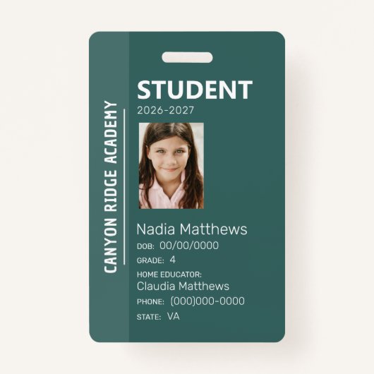 Green Stripe Homeschool Student ID Badge (Voorkant)