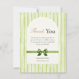 Green Stripe Modern Photo Wedding Bedankkaart