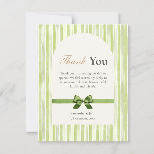 Green Stripe Modern Photo Wedding Bedankkaart (Voorkant)
