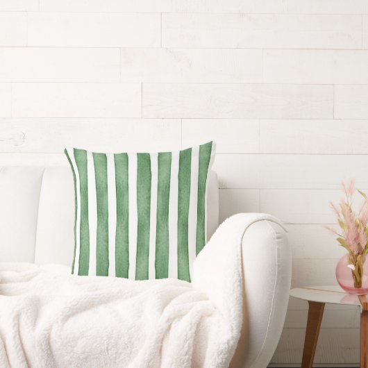 Green Stripe Water Color Throw Pillow Kussen (Bank)
