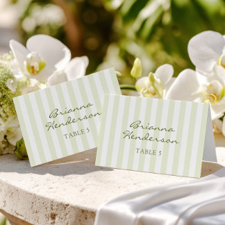 Green Stripe Wedding Escort Name Cards Kaart
