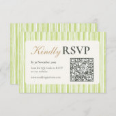 Green Stripe Wedding RSVP Postcards with QR Code (Voorkant / Achterkant)