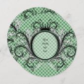 Green Striped Gingham Uitnodiging (Voorkant / Achterkant)