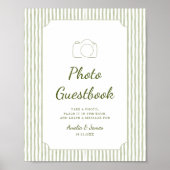 Green Striped Modern Wedding Guestbook Sign Poster (Voorkant)
