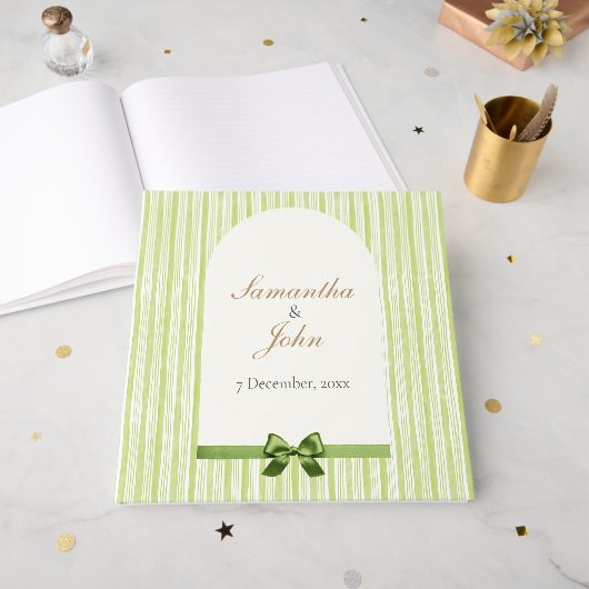 Green Striped Retro Wedding Gastenboek (Voorkant open)