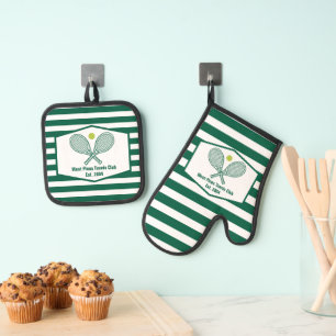 Green Striped Tennis Custom Country Club Ovenwant & Pannenlap Set