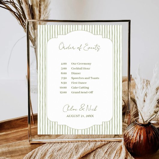 Green Striped Wedding Schedule Order of Events Poster
