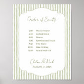 Green Striped Wedding Schedule Order of Events Poster (Voorkant)