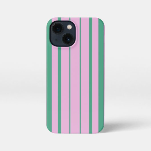 Green Stripes and Soft Pink iPhone 13 Mini Case Hoesje (Achterkant)