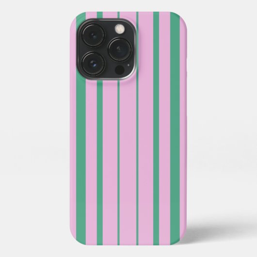 Green Stripes and Soft Pink iPhone 13 Pro Case Hoesje (Achterkant)