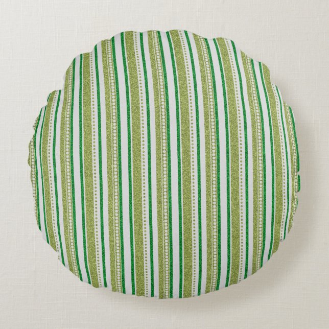 Green Stripes Glitter Rond Kussen (Voorkant)