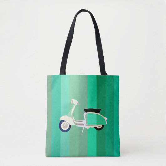 Green Stripes Retro Scooter Tote Bag (Devant)