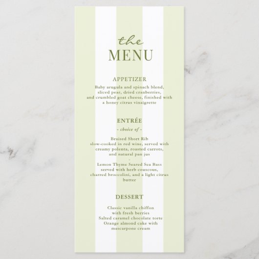 Green Stripes Wedding Menu (Devant)