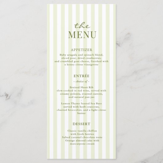 Green Stripes Wedding Menu (Devant)