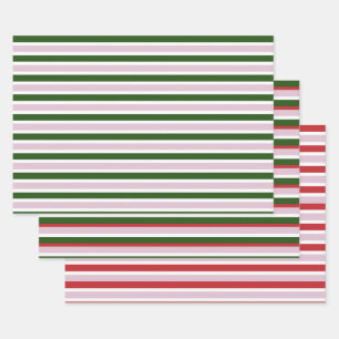 Green Stripes Wrapping Paper Flat Sheet Set van 3