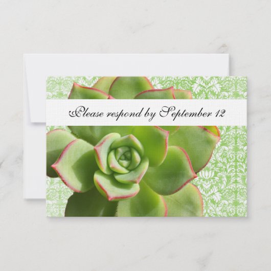 Green Succulent Damask rsvp met envelop Kaartje (Voorkant)