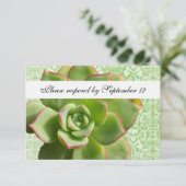 Green Succulent Damask rsvp met envelop Kaartje (Staand voorkant)
